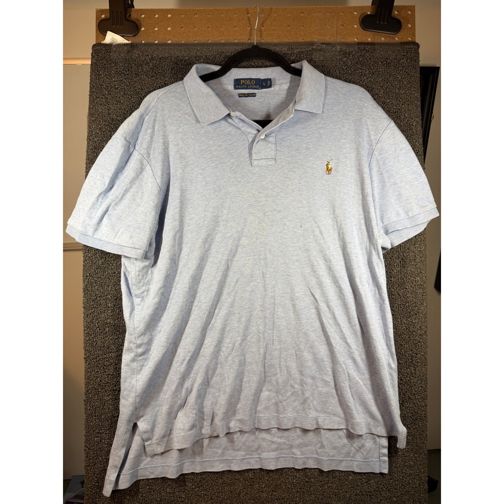 Polo Ralph Lauren Polo Shirt Mens L Light Blue Pima Soft Touch Short Sleeve